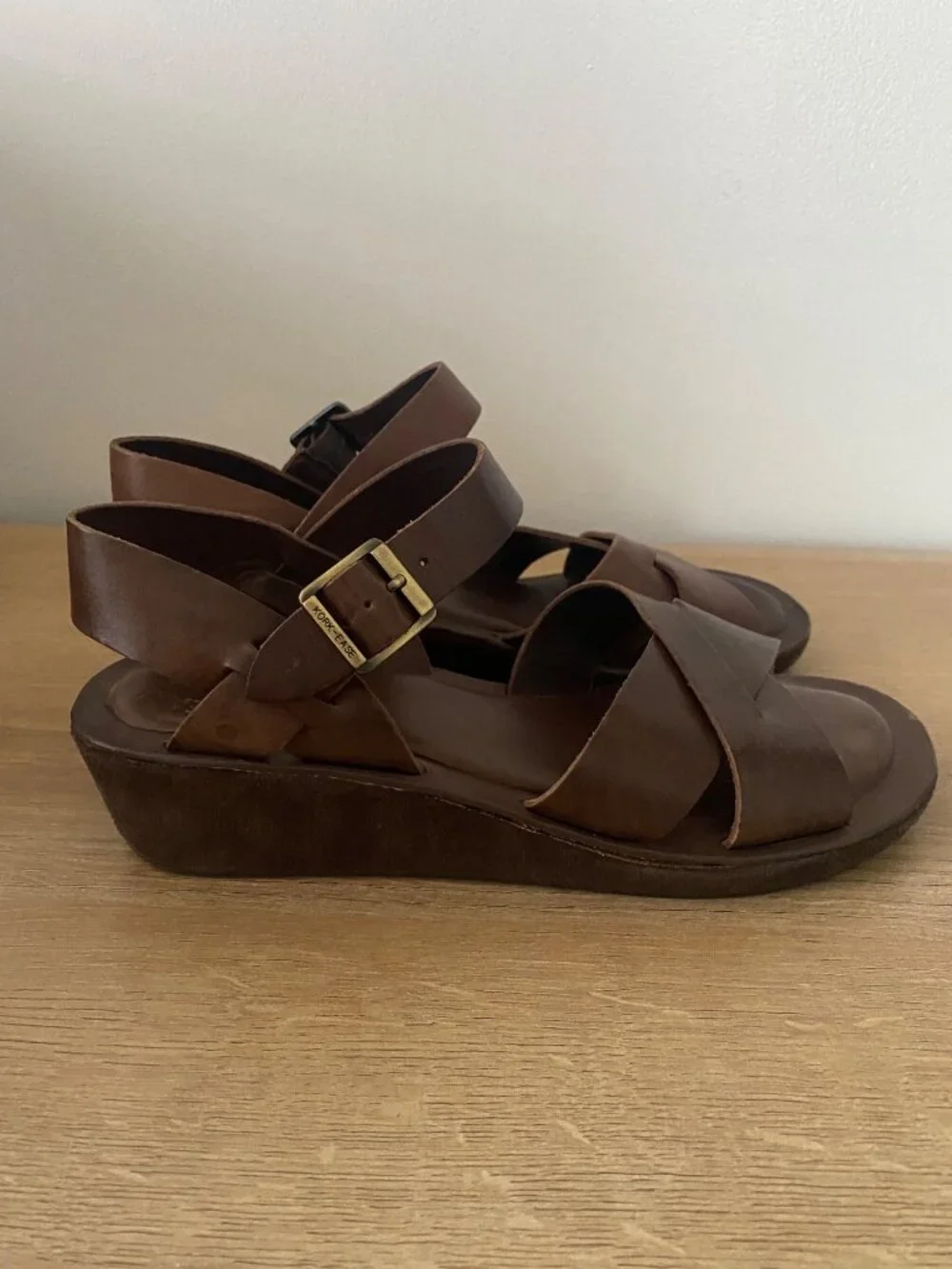 Kork-Ease Brown Leather Wedge Sandals With Adjustable Strap Size 9